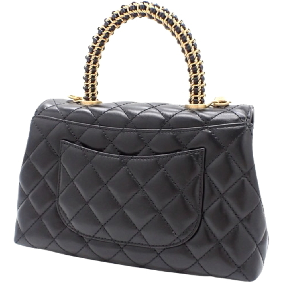 Chanel Matelasse Bag Handle Leather Black Coco